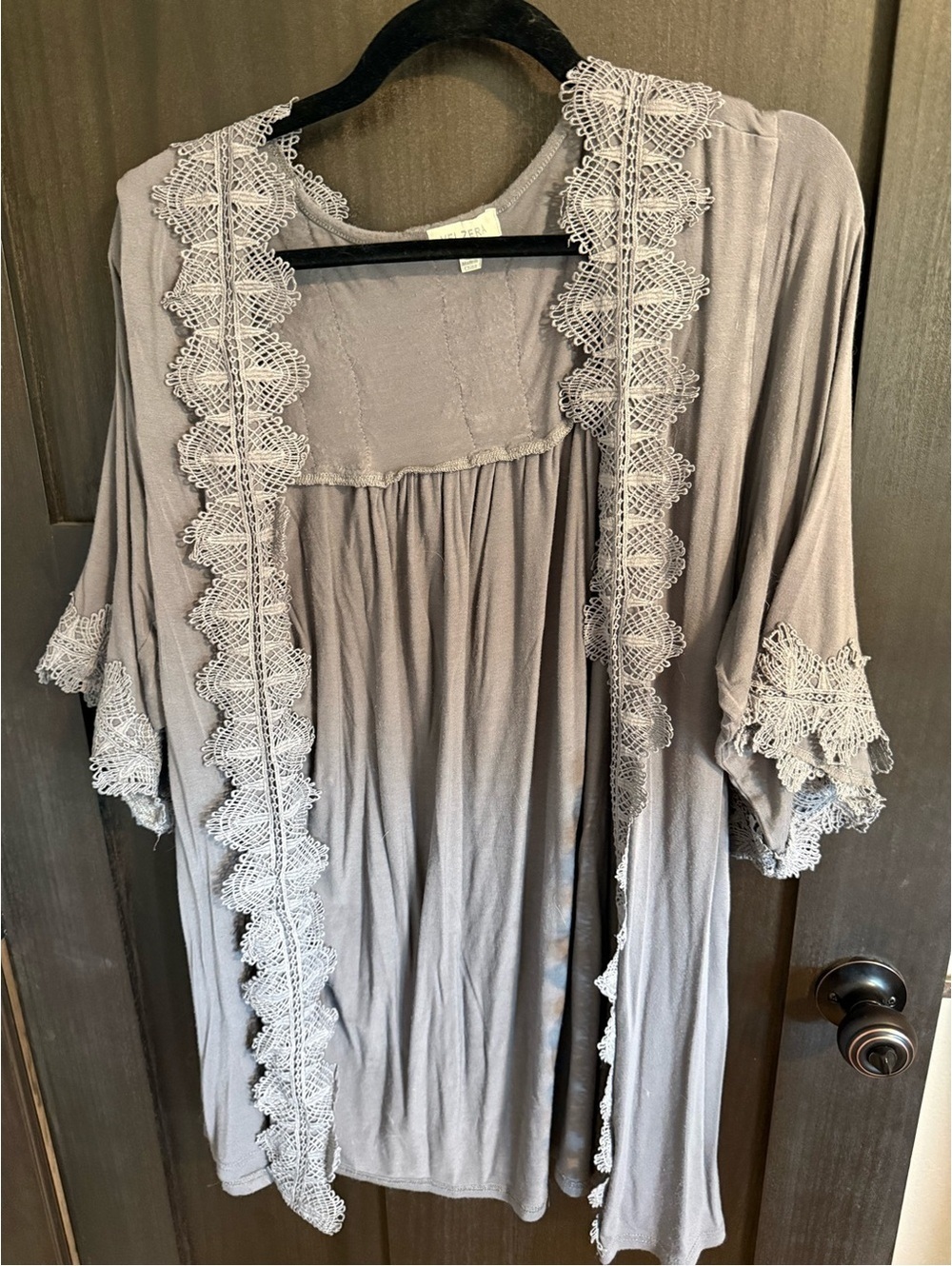 Velzera Lace-Trim Open Cardigan in Gray